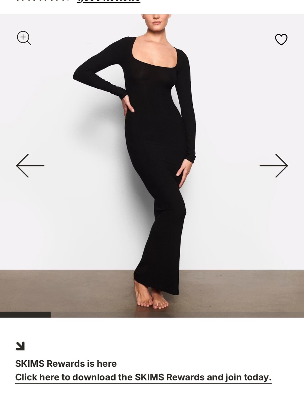 SKIMS Black Long-Sleeve Scoop-Neck Maxi Gown